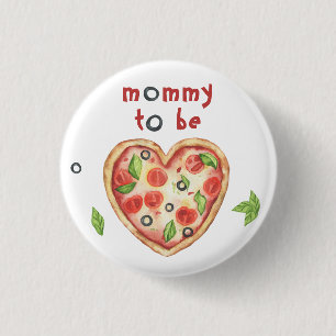 pizza hjärta baby shower - mamma på väg knapp