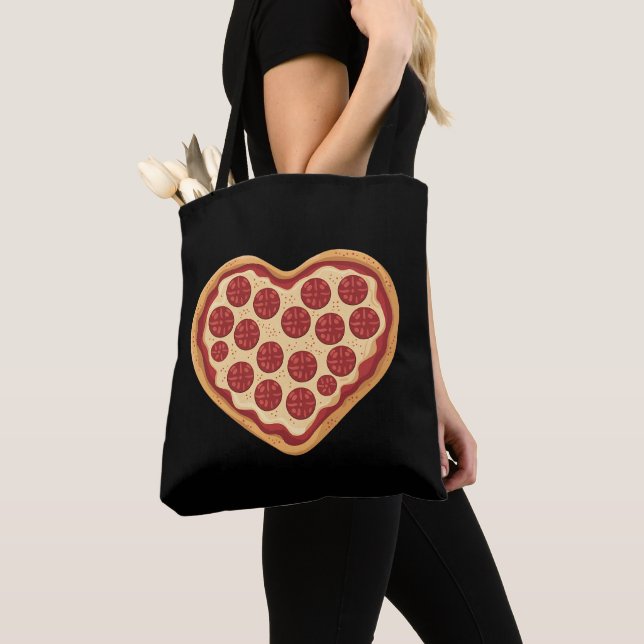 Pizza Hjärtformad Söt Alla Hjärtans Dag Tygkasse (Närbild)