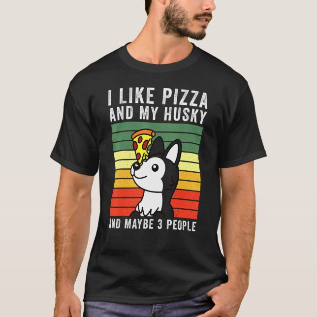 Pizza Husky Hund T Shirt (Framsida)