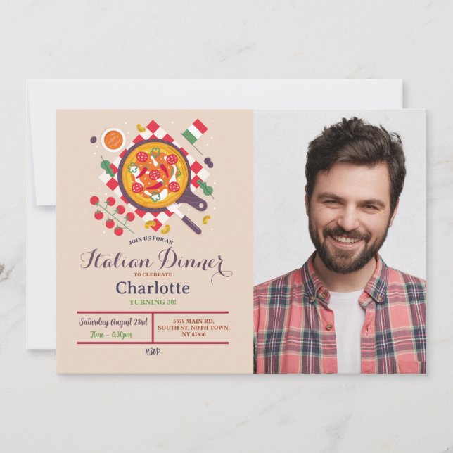 Pizza Italia Dinner Födelsedagsfest Lunch Photo Inbjudningar (Framsida)