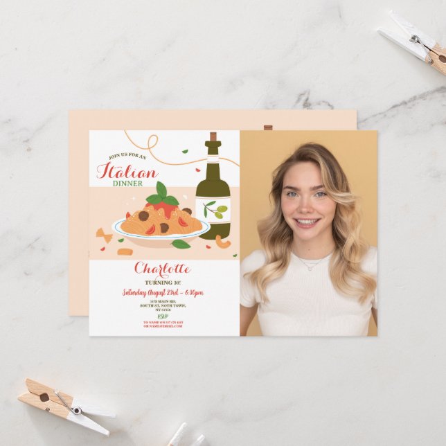 Pizza Italia Dinner Födelsedagsfest Photo Inbjudningar (Fram/Back In Situ)