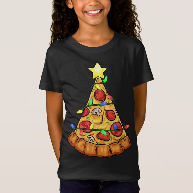 Pizza Julgran Ljus Funny Boys Kids Julafton T Shirt (Framsida)