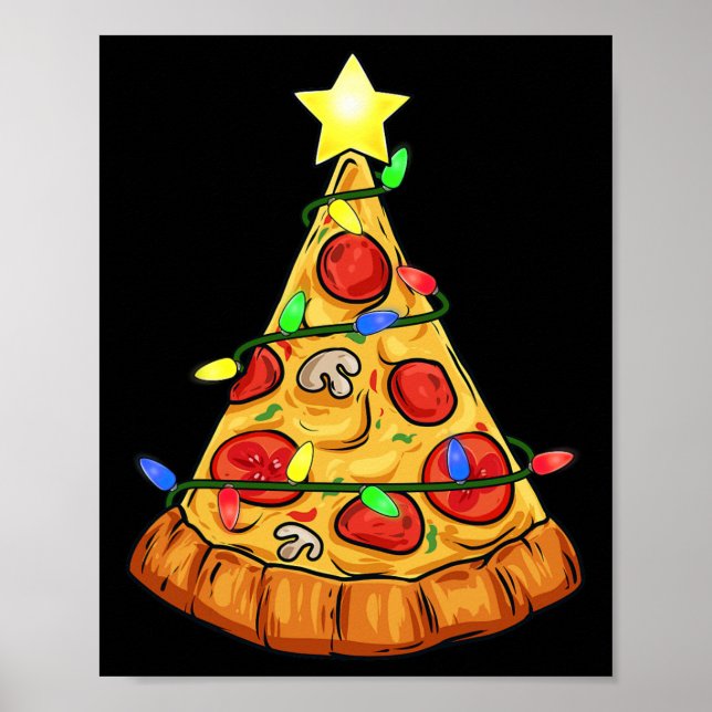 Pizza Julgran Ljus Roligt Boys Kids Julafton Poster (Framsidan)