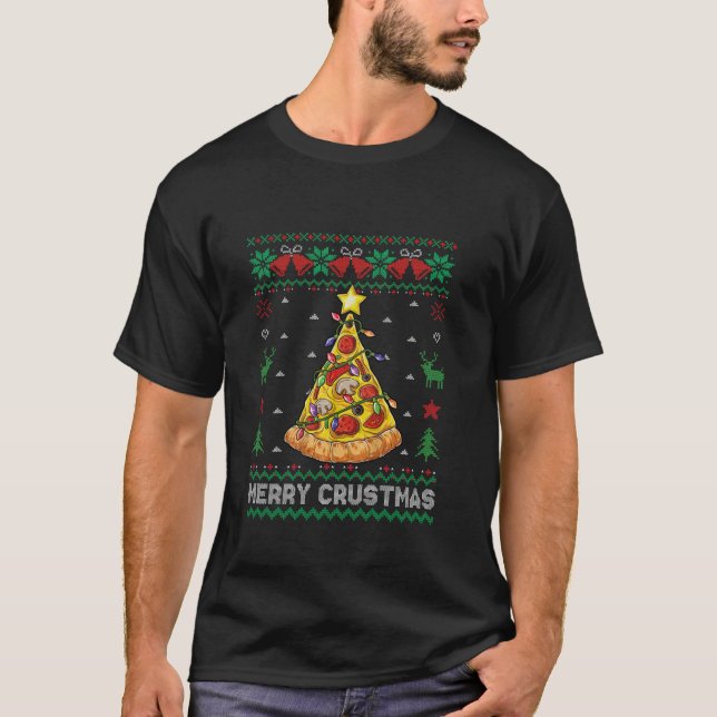 Pizza Julgran Merry Crustmas God jul T Shirt (Framsida)