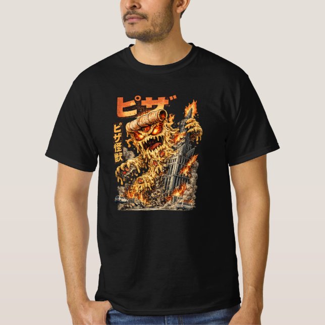 Pizza Kaiju – The Cheesy Destruction T Shirt (Framsida)
