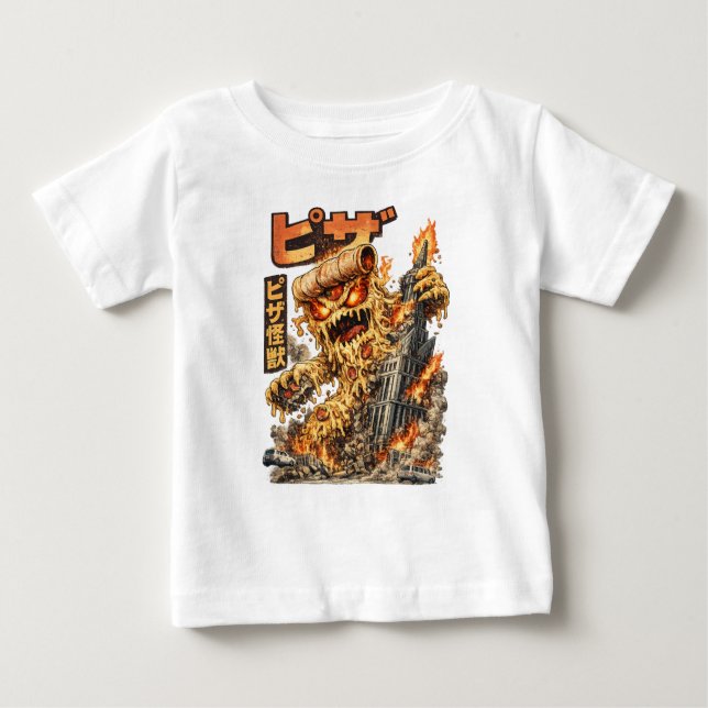 Pizza Kaiju – The Cheesy Destruction T Shirt (Framsida)