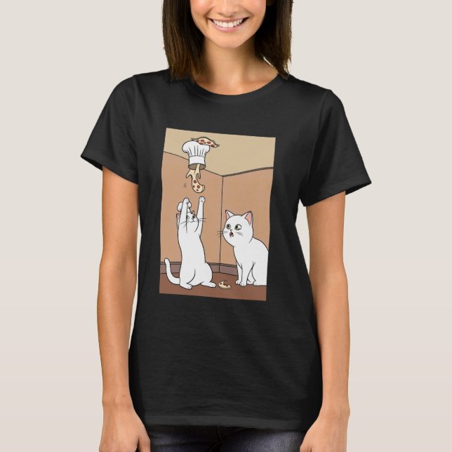 Pizza Katt Hungrig T Shirt (Framsida)