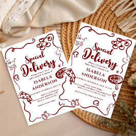 Pizza klotter speciell leverans baby shower inbjudningar
