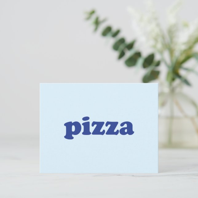 Pizza light blue modern typography roligt vykort (Stående Fram)
