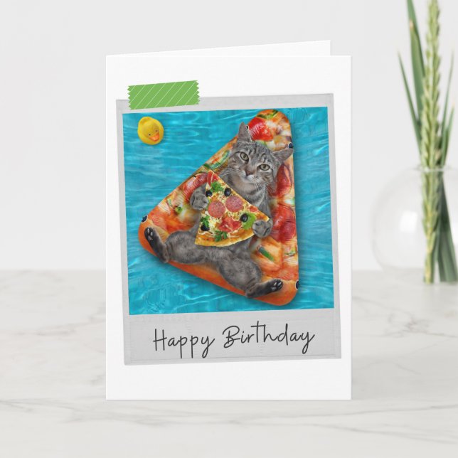 Pizza Lilo Tabby katt Funny Birthday Card Kort (Framsida)
