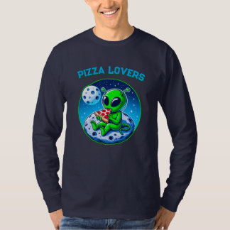 Pizza-Loving Alien vid Måne | Roligt Cosmic T Shirt