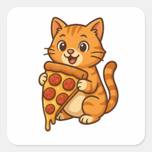 Pizza-Loving Cat Sticker - Funny Kawaii Foodie Des Fyrkantigt Klistermärke