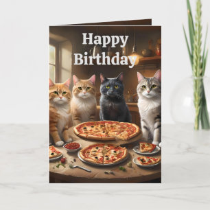 Pizza Loving Cats, födelsedagskort Kort