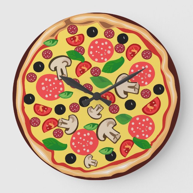 PIZZA lustigt WALL CLOCK Stor Klocka (Framsida)