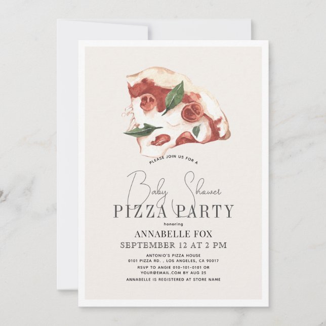 Pizza Margherita Watercolor Baby Shower Inbjudningar (Framsida)