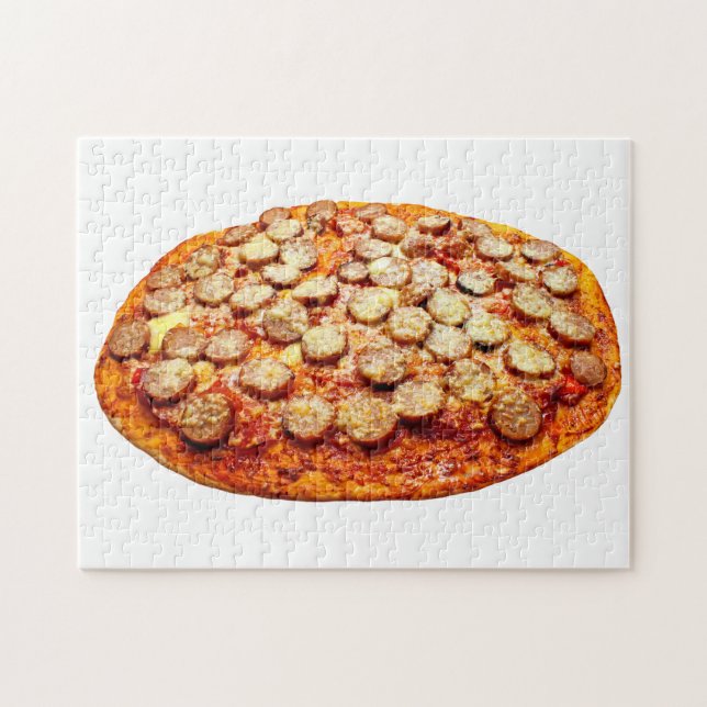 Pizza med Pepperoni och korv Pussel (Horisontell)