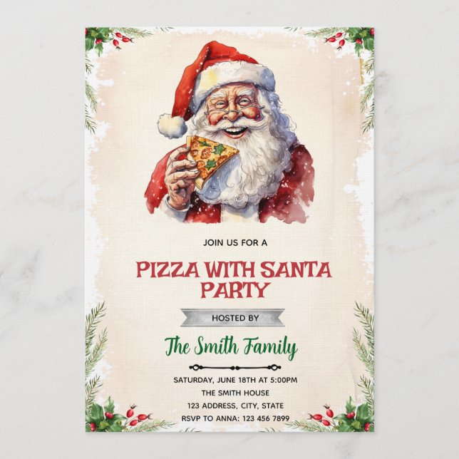 Pizza med tomte-fest inbjudan (Framsida)