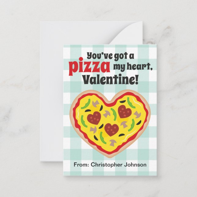 Pizza Mini Classroom Valentine Cards för barn Anteckningskort (Framsida)