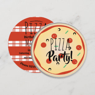 Pizza Mix Födelsedagsfest Matglad Röd Plaid Inbjudningar