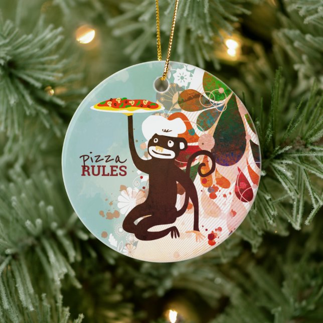 Pizza monkey-kock, hjälljunk, matsallat julgransprydnad keramik (Träd)