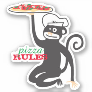Pizza monkey-kokock som säljer skräppost mat pizza klistermärken