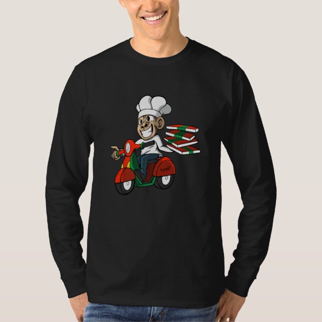 Pizza Monkey Pizzeria Delivery Service Pizza Deliv T Shirt (Framsida)
