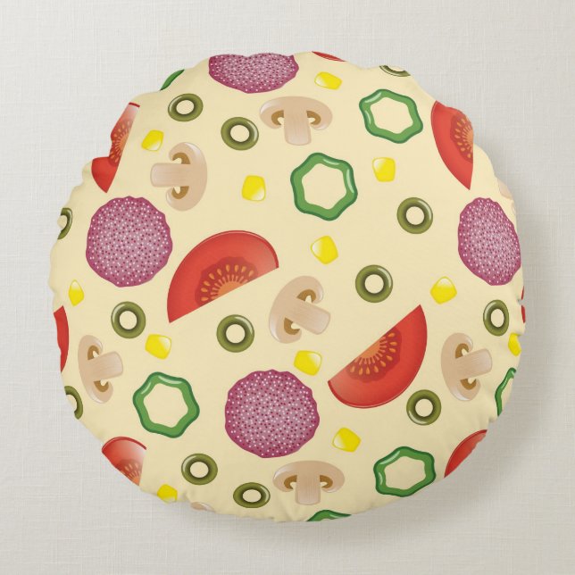 Pizza Mönster 2 Rund Kudde (Framsidan)