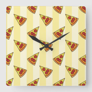 Pizza Mönster Fyrkantig Klocka