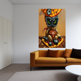 Pizza monster med glasögon | AI Art Poster