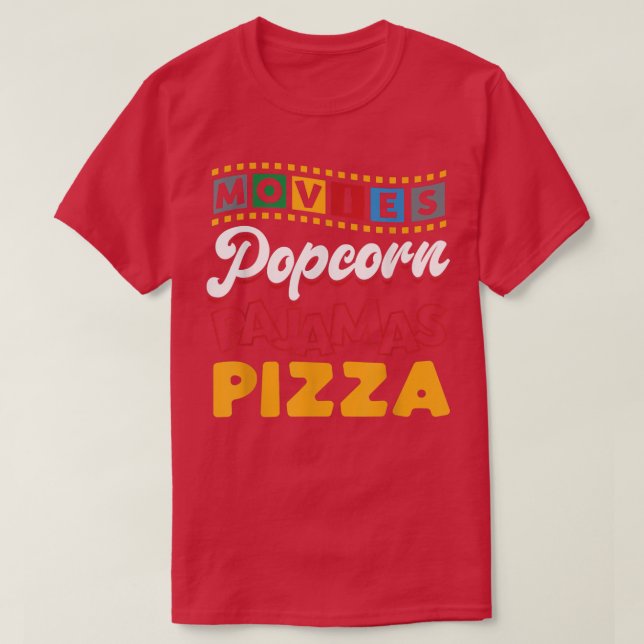 Pizza Movie tittar på Älskare Popcorn T Shirt (Design framsida)