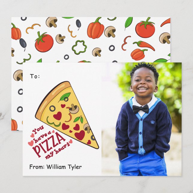 Pizza My Heart Classroom Photo Valentines day Julkort (Fram/baksida)