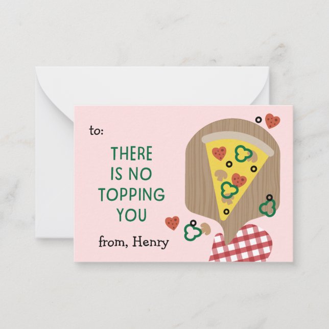 Pizza My Heart classroom valentine Rosa Note Card Anteckningskort (Framsida)