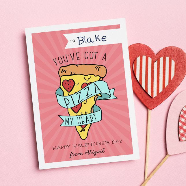 Pizza My Heart Classroom Valentines day Card Inbjudningar (Skapare uppladdad)