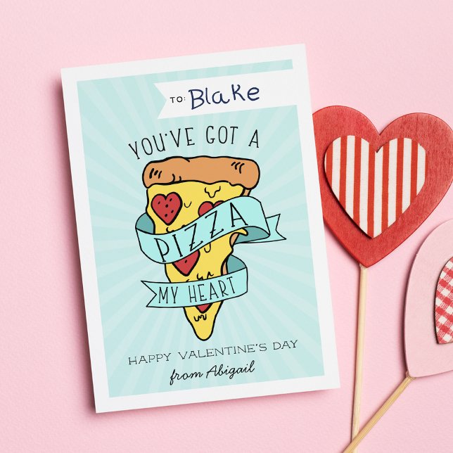 Pizza My Heart Classroom Valentines day Card Inbjudningar (Skapare uppladdad)