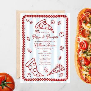 Pizza & Nappar Sketch Doodle Boy Shower Inbjudningar