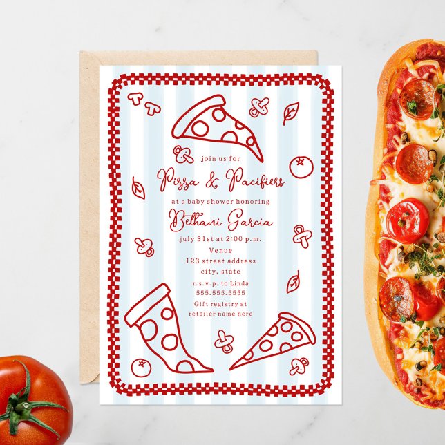 Pizza & Nappar Sketch Doodle Boy Shower Inbjudningar (Skapare uppladdad)