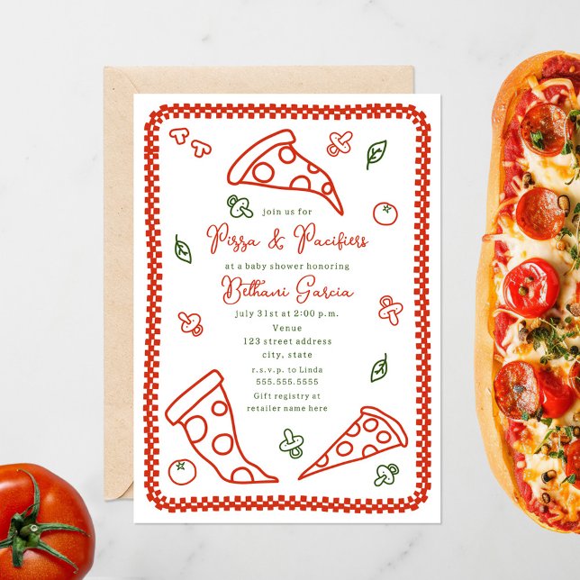 Pizza & Nappar Sketch Doodle Neutralt Baby Shower Inbjudningar (Skapare uppladdad)