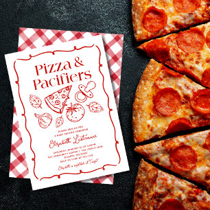 Pizza & Nappflaskor Handritad Italiensk Bebis-fest Inbjudningar