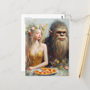 Pizza Night with Sasquatch and Fairy Vykort