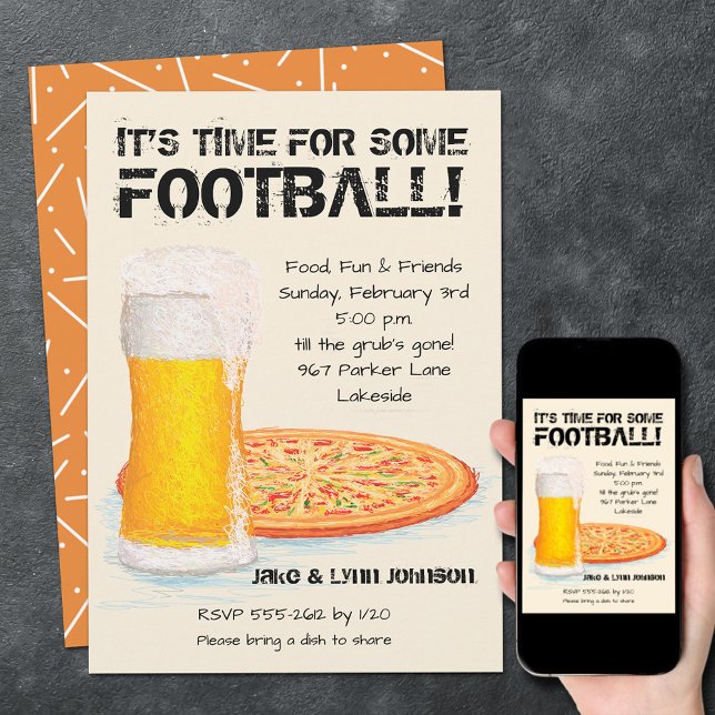 Pizza och Beer Football Inbjudningar (Pizza and Beer Football Game Day Party Invitations)