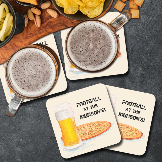 Pizza och Beer Toppen, Party i fotboll Underlägg Papper Kvadrat (Pizza and Beer Super Fan Football Party Square Paper Coasters)