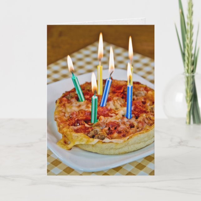 Pizza och Birthday Candles Kort (Framsida)