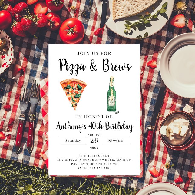 Pizza och Brews Födelsedagsfest inbjudan (Skapare uppladdad)