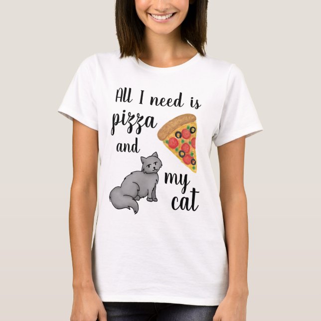 Pizza och My Cat Funny T Shirt (Framsida)