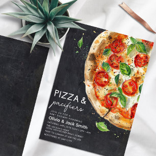 Pizza och Nappar Avslappnad Pizza Baby Shower Inbjudningar