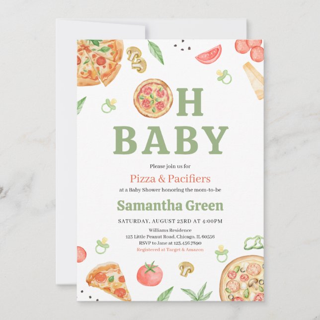 Pizza och Nappar Baby Shower Inbjudningar (Framsida)