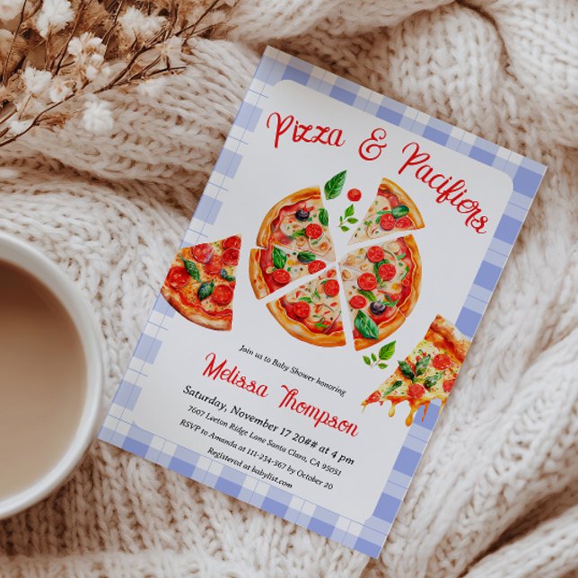Pizza och Nappar Blue Play Baby Shower Party Inbjudningar (Skapare uppladdad)