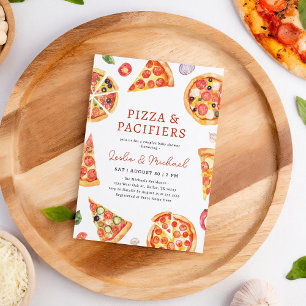 Pizza och Nappar Par Baby Shower Inbjudningar