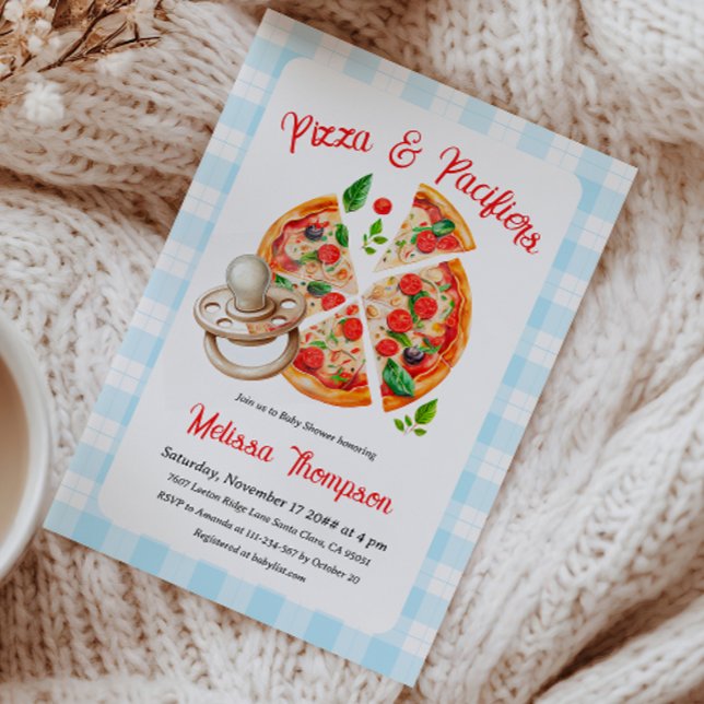 Pizza och Nappar Party Blue Play Baby Shower Inbjudningar (Skapare uppladdad)