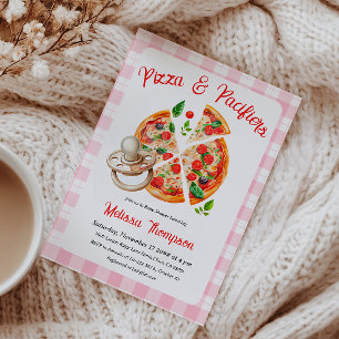 Pizza och Nappar Party Rosa Play Baby Shower Inbjudningar
